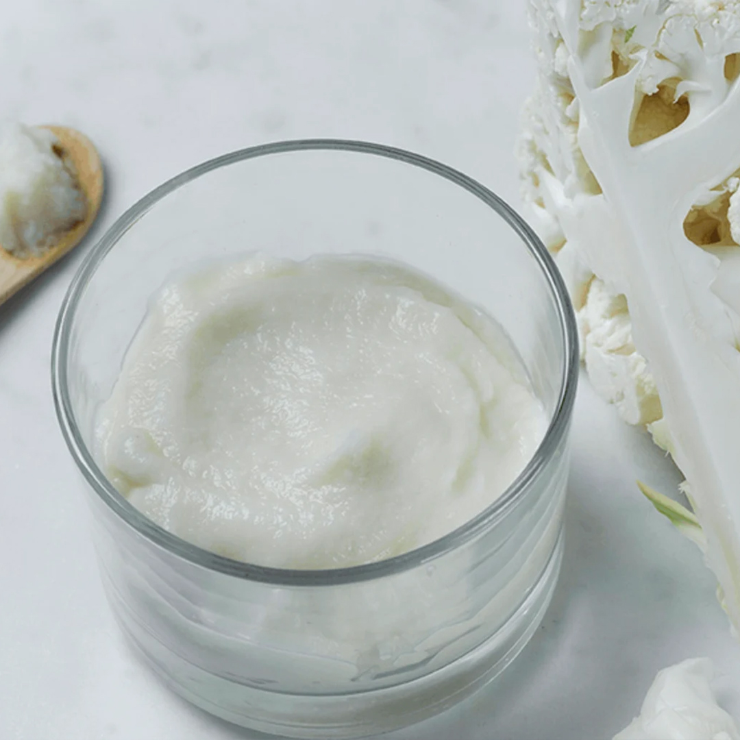 A small cup of pureed cauliflower