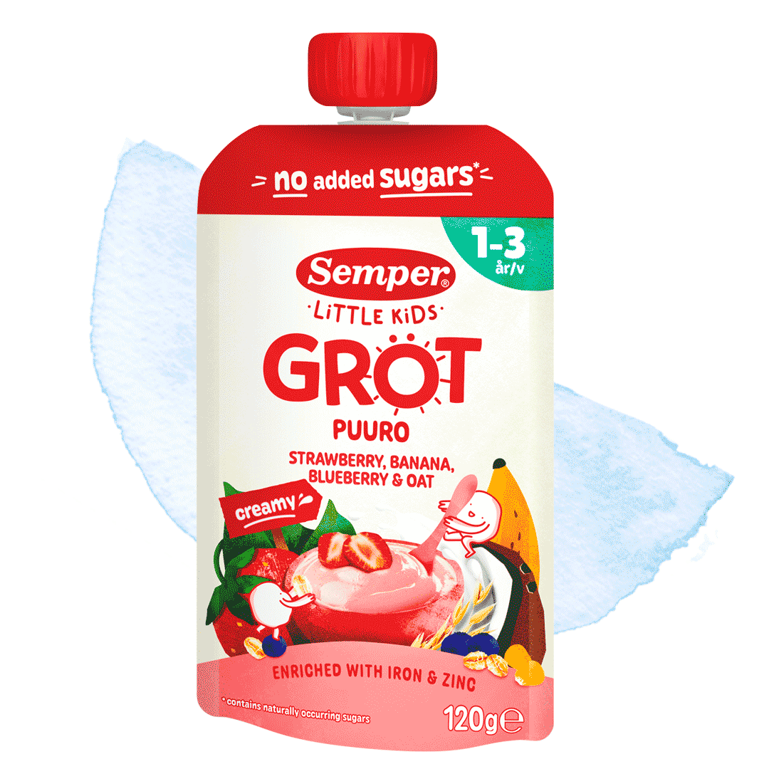 Little Kids spiseklar grøt med jordbær, banan, blåbær og havre