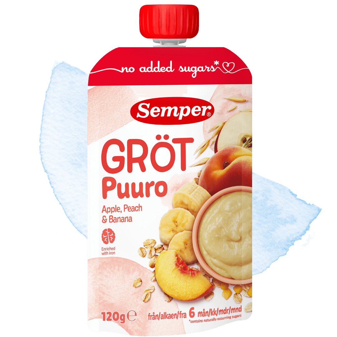 Spiseklar grøt med eple, fersken & banan